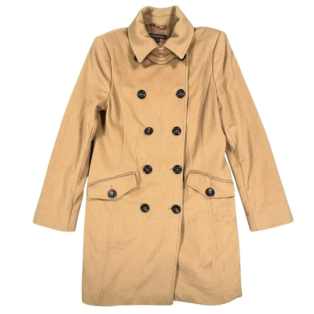 Brooks Brothers Double Breasted Peacoat Womens 6 Tan Loro Piana Rain System Wool